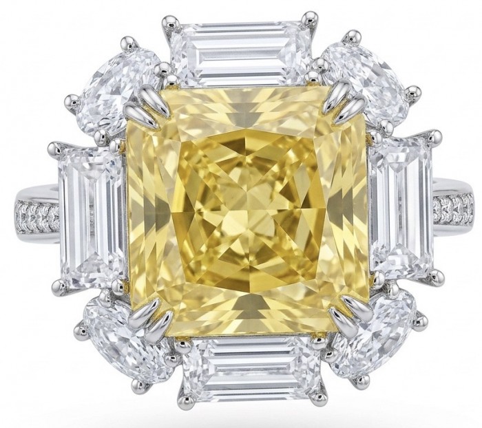 Art Deco - Luxurious assher cut 15.7 carat Yellow Sapphire 18K Gold over .925 Sterling Silver handcrafted Ring s. 7 1/2