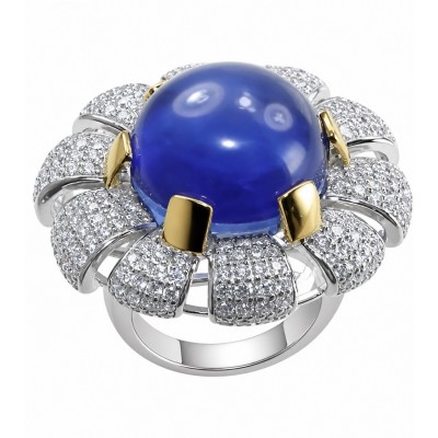 Purple Flower Natural 14.2 carat Tanzanite 2 tones .925 Sterling Silver dipped rhodium handmade Statement Ring size 7 1/4