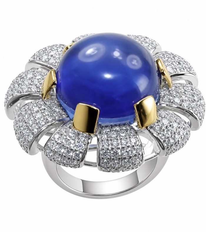 Purple Flower Natural 14.2 carat Tanzanite 2 tones .925 Sterling Silver dipped rhodium handmade Statement Ring size 7 1/4
