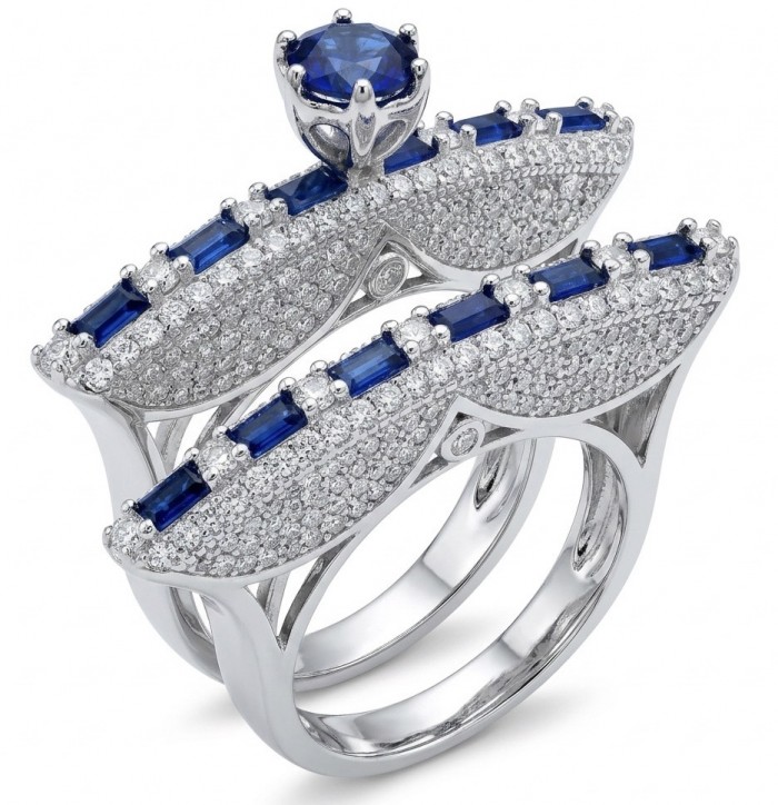 Extravaganza Large 5.6 carat Sapphire .925 Sterling Silver brilliantly handcrafted stack up ring s. 7