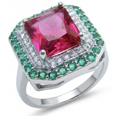 Bella Rosa Genuine 4.8 CARAT Star Ruby rhodium over .925 Sterling Silver Statement Ring size 8