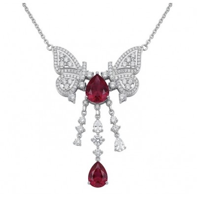 Giovanna - Magnificent Jewel 6.8 carat Ruby .925 Sterling Silver handcrafted incredible Statement Necklace