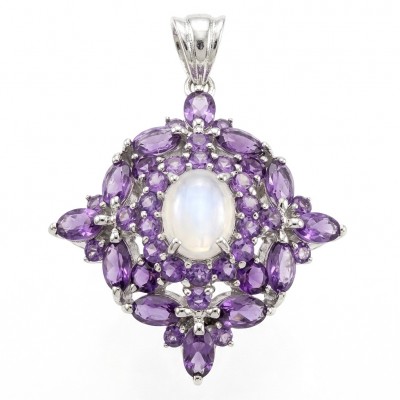 Genuine 5.2 carat Pink Fire Moonstone .925 Sterling Silver handcrafted pendant