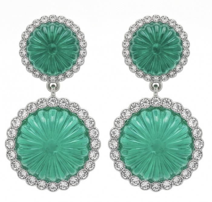 Art Deco - Rio de Janeiro - 41.2 carat carved Apatite .925 Sterling Silver handmade Earrings