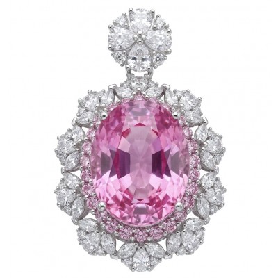 Tiffany Incredible oval cut 20.4 carat Pink Sapphire .925 Sterling Silver handcrafted pendant
