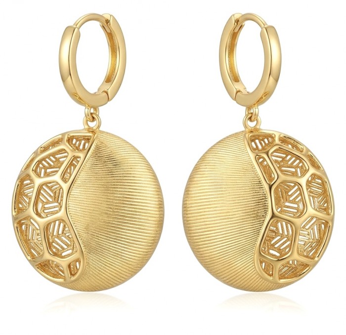 Dubai Style - Golden SPHERES .925 Sterling Silver dipped in 22K Gold handmade Large Earrings