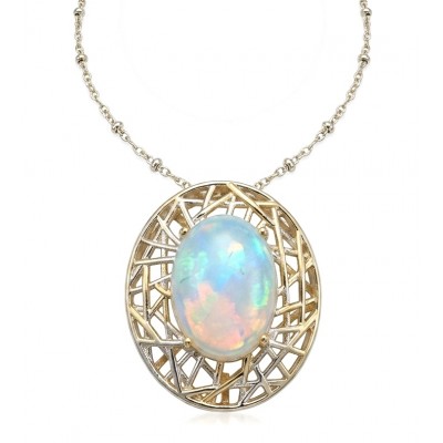 Earth Treasure Authentic 12.8 carat Golden Ethiopian Opal 22K Gold over .925 Sterling Silver handcrafted Statament Necklace