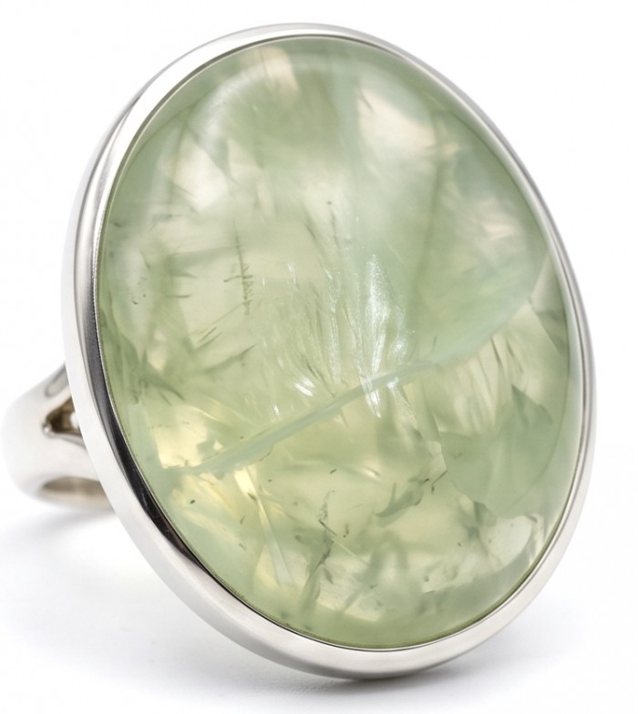 Outstanding LARGE 29.5 carat Natural Prehnite from Scotland .925 Sterling Silver handmade ring s. 9 1/2