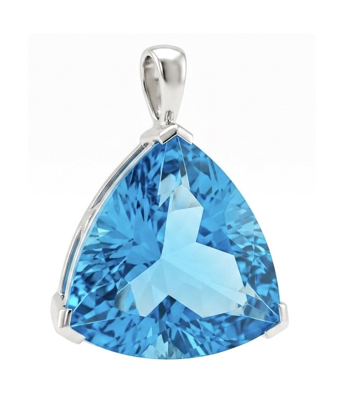 Trillion cut 21.2 carat Vintage style Swiss Blue Topaz .925 Sterling Silver DIPPED IN RHODIUM handmade Pendant