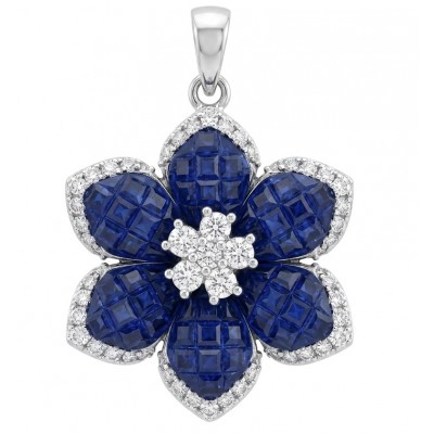 Precious Sapphire - authentic mysery setting 8.2 carat Sapphire .925 Sterling Silver Eternity handcrafted PENDANT