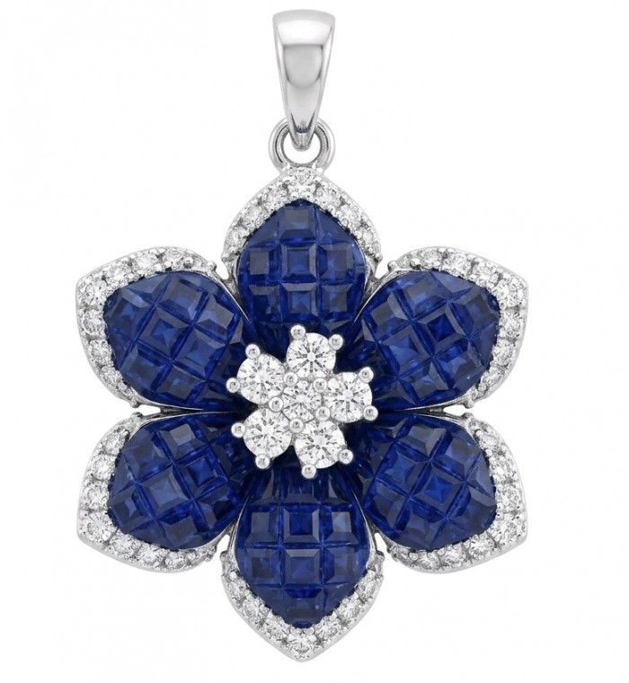 Precious Sapphire - authentic mysery setting 8.2 carat Sapphire .925 Sterling Silver Eternity handcrafted PENDANT