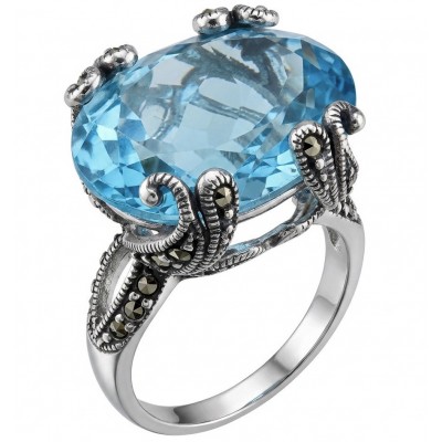 Mesmerizing 22.8 carat Aquamarine rhodium over .925 Sterling Silver handcrafted Large ring size 8
