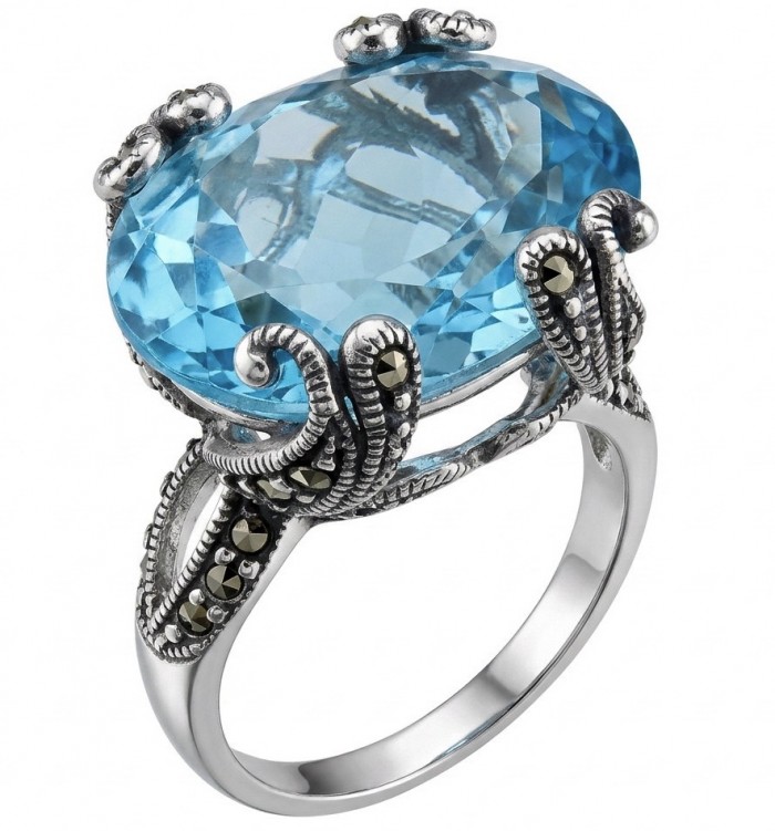 Mesmerizing 22.8 carat Aquamarine rhodium over .925 Sterling Silver handcrafted Large ring size 8