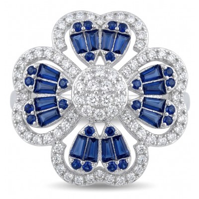 Art deco - Real 3.2 carat Sapphire Italy Made Silver Sterling Silver spinning ring s. 8 1/4
