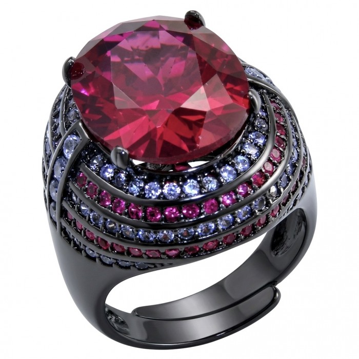 Bella Rosa Genuine 12.5 CARAT Ruby black rhodium over .925 Sterling Silver Statement Ring size 7