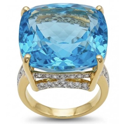 Paradise 35.8 carat Swiss Blue Topaz .925 Sterling Silver dipped in 22K Gold handmade Large Statement Ring size 6