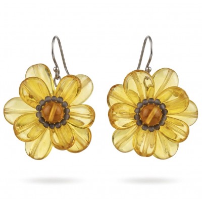 Summer Flowers Wonderful natural Baltic Amber .925 Sterling Silver entirely handcrafted earrings