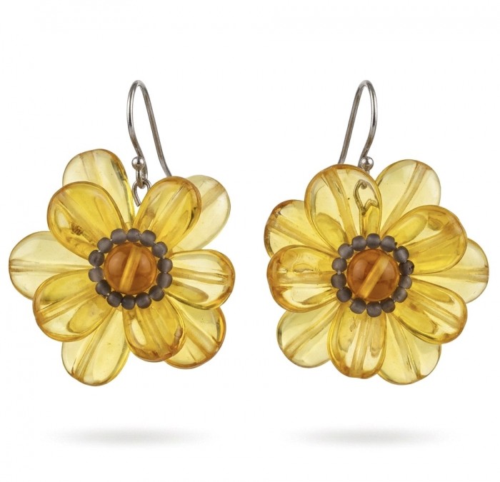 Summer Flowers Wonderful natural Baltic Amber .925 Sterling Silver entirely handcrafted earrings