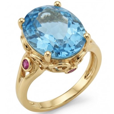 Conqueror Natural 34.8 carat Swiss Blue Topaz Enamel .925 Sterling Silver dipped in 22K Gold handmade Statement Ring size 8