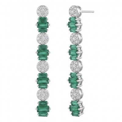 Art Deco 2.5 carat Emerald .925 Sterling Silver handcrafted earrings