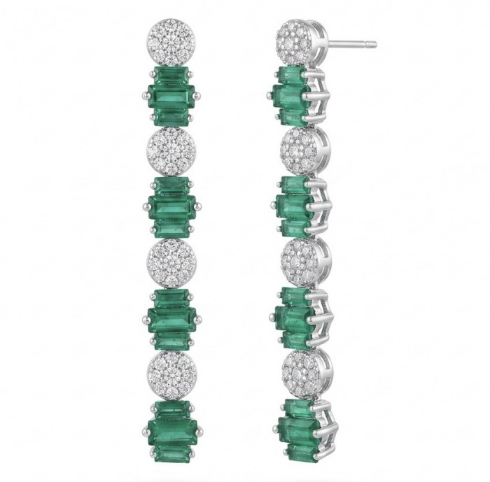 Art Deco 2.5 carat Emerald .925 Sterling Silver handcrafted earrings