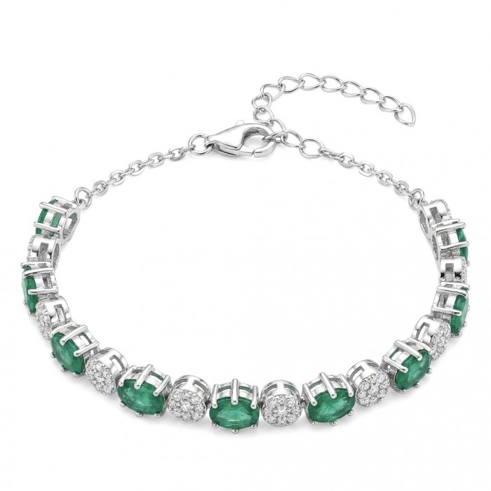 Art Deco 6.7 carat Emerald .925 Sterling Silver handcrafted Bracelet