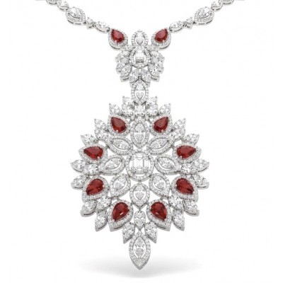 Isabella - Beauty of Nature- natural 32.5 carat Ruby Rhodium over .925 Sterling Silver handmade 28 INCHES Statement necklace