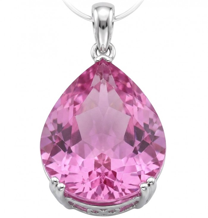 Incredible pear cut 17.8 carat Pink Sapphire .925 Sterling Silver handcrafted pendant