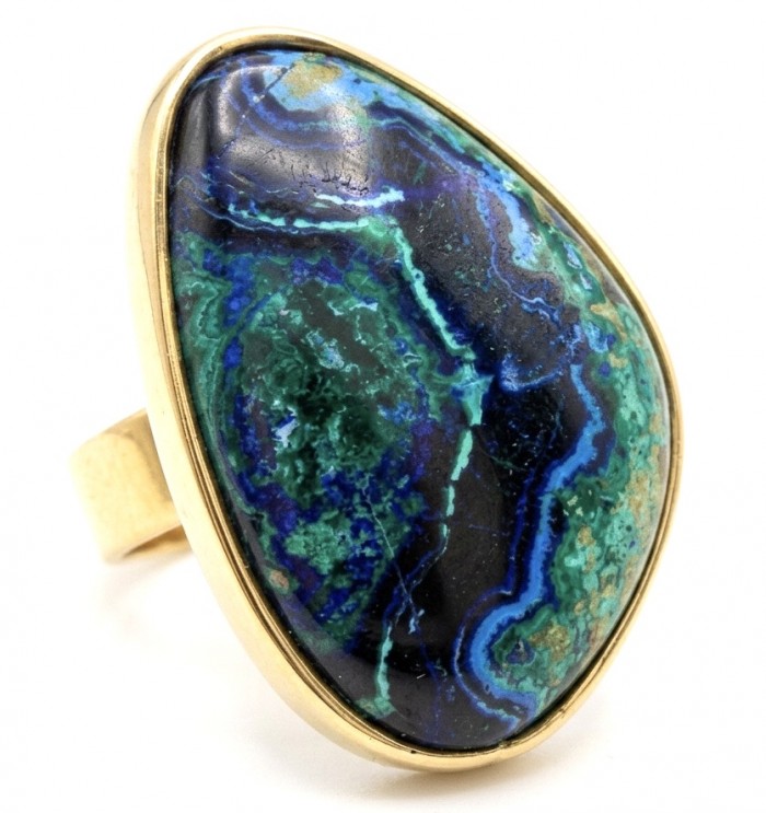 Authentic Parrot's Wing Chrysocolla 18K Gold over .925 Sterling Silver handcrafted ring size 8 adjustable