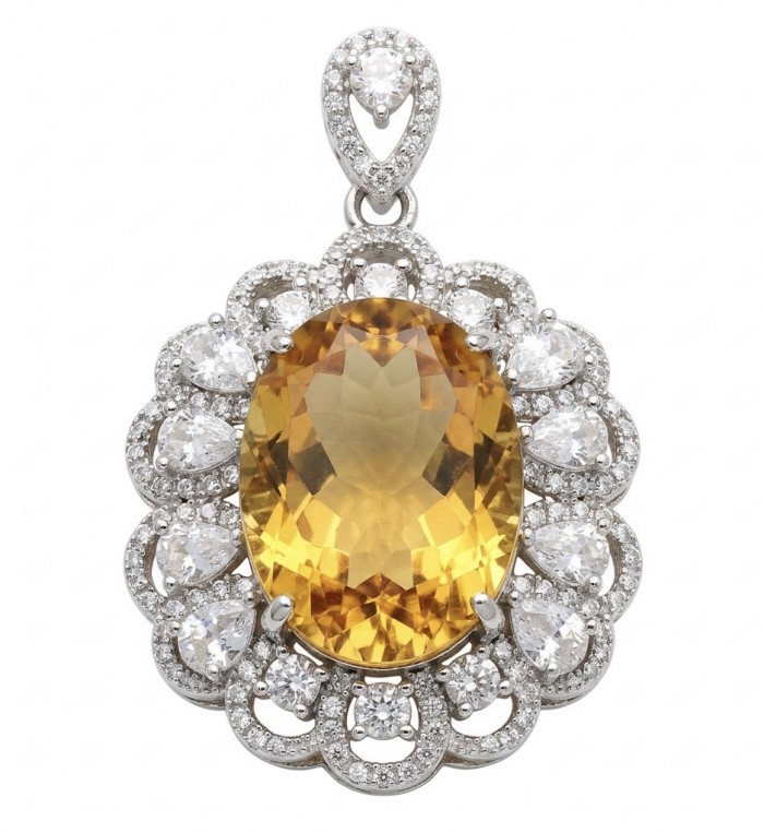 Costa del Sol 18.8 carat Citrine .925 Sterling Silver handcrafted Statement pendant
