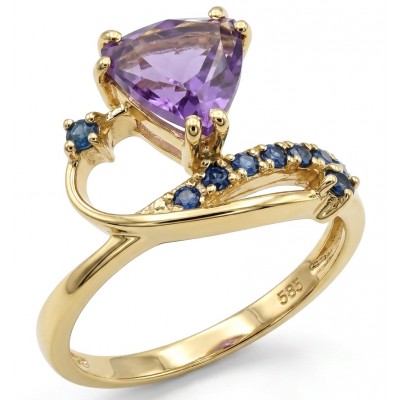 Purple Queen trillion cut 5.2 carat Amethyst 18K Gold over .925 Sterling Silver Handcrafted Ring size 8