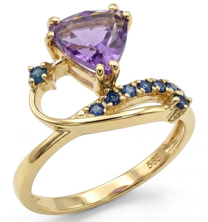 Purple Queen trillion cut 5.2 carat Amethyst 18K Gold over .925 Sterling Silver Handcrafted Ring size 8