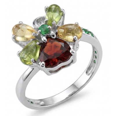 Flower 9.5 carat Multigem .925 Sterling Silver Handcrafted Ring size 7