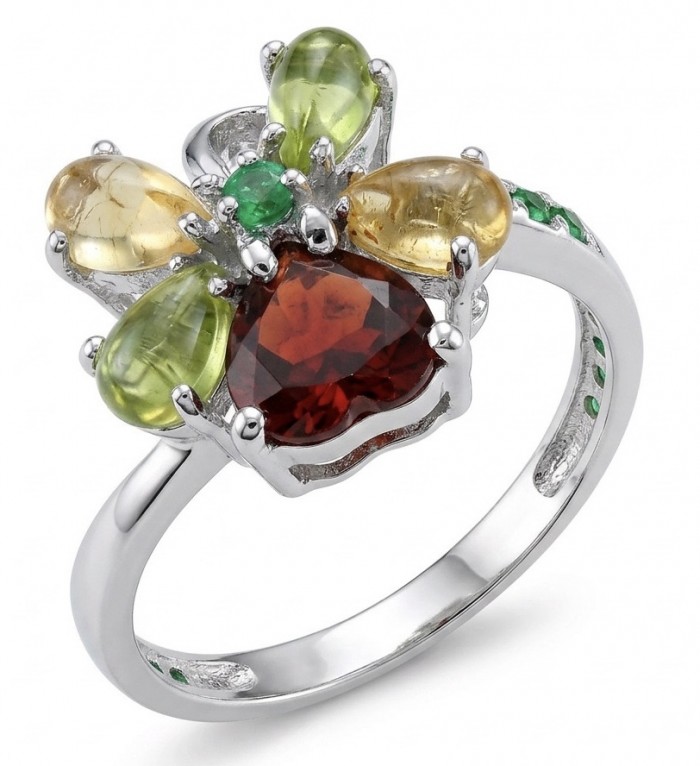 Flower 9.5 carat Multigem .925 Sterling Silver Handcrafted Ring size 7