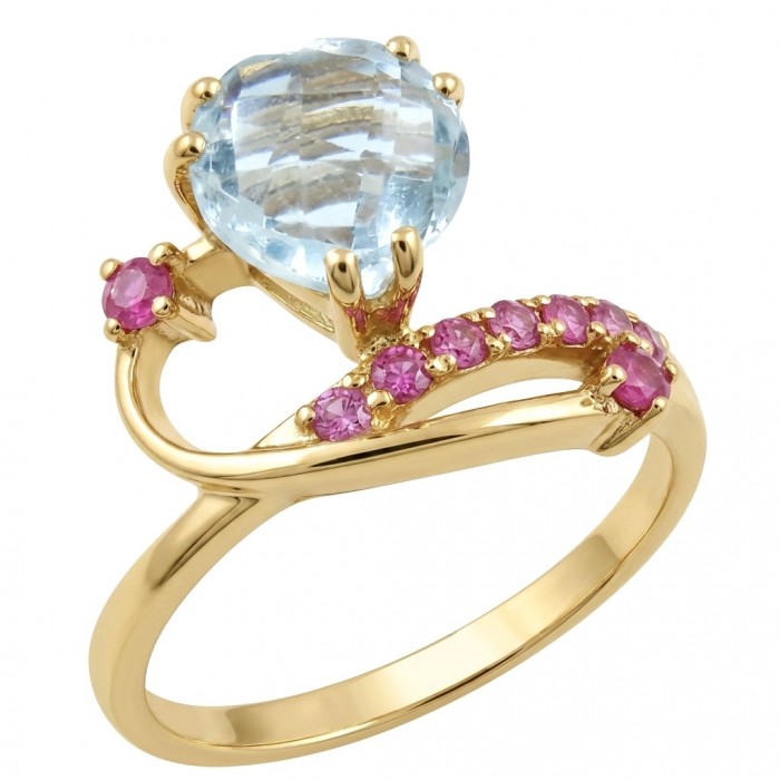 Atlantica 4.8 carat Swiss Blue Topaz 18K Gold over .925 Sterling Silver dipped in rhodium handcrafted ring size 8