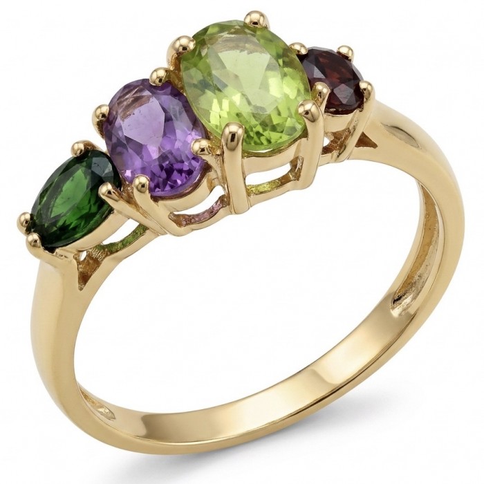 Flower 9.5 carat Multigem 18K Gold over .925 Sterling Silver Handcrafted Ring size 8