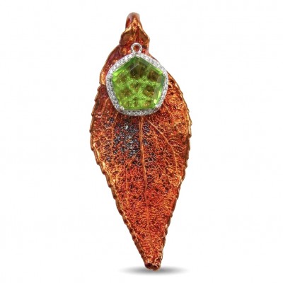 Stylish REAL Leaf dipped in Rose Gold 11.5 carat Garnet .925 Sterling Silver Pendant