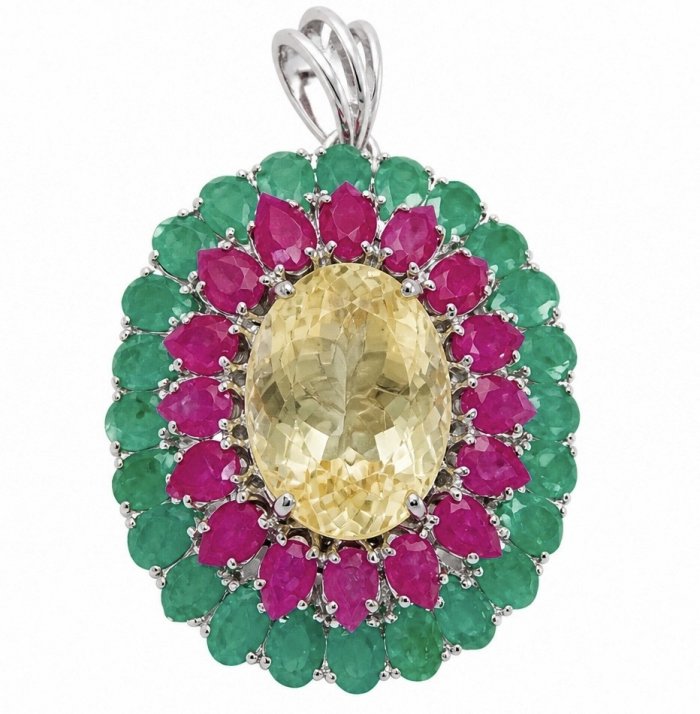 Fine Art - Exotica 44.5 carat Brazilian Citrine .925 Sterling Silver dipped in Rhodium handmade Pendant - video