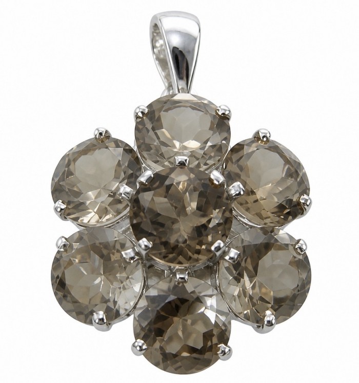 Penelope - 15.5 carat Smoky Topaz rhodium over .925 Sterling Silver handmade Pendant