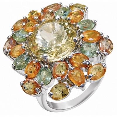 Mademoiselle - 25.7 carat Brazilian Citrine orange Sapphire rhodium over .925 Sterling Silver handcrafted Ring size 7
