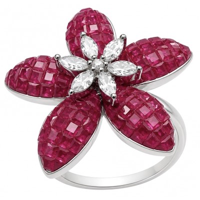 Born to Glam authentic 4.2 carat Ruby rhodium over .925 Silver handcrafted Ring s. 8