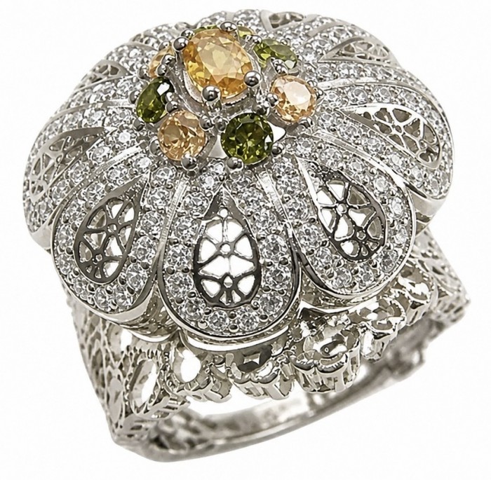 Casablanca Italy made 1.8 carat yellow Sapphire .925 Sterling Silver brilliantly handcrafted ring s. 6 1/2