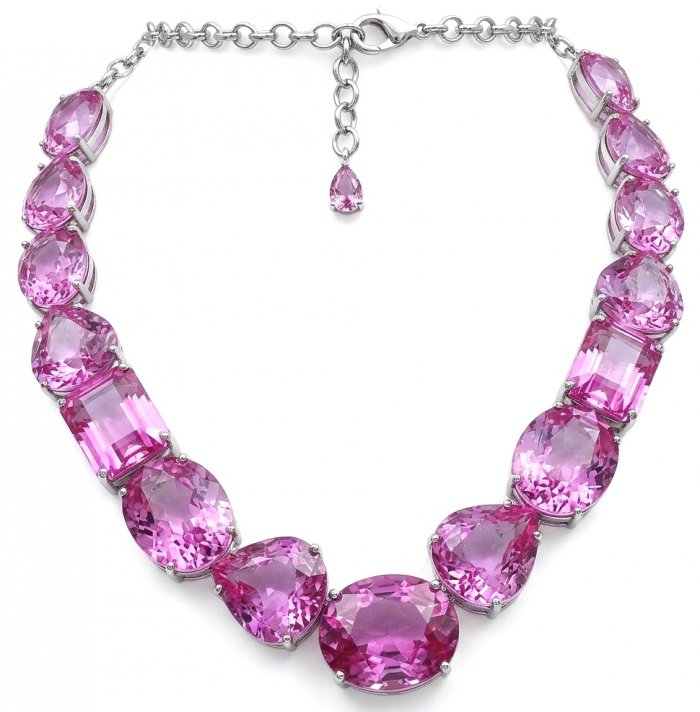Tiffany - Magnificent 243.5 carat Pink Sapphire .925 Sterling Silver handcrafted Large Statement necklace - video
