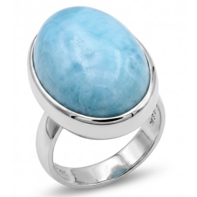 Large 14.9 carat Blue Perfection Blue Larimar .925 Sterling Silver handmade Large ring size 7 adjustable