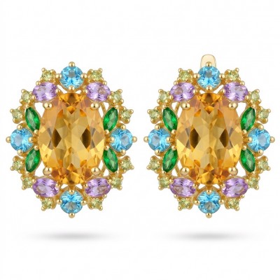 Victoria Authentic 18.5 carat Brazilian Citrine .925 Sterling Silver brilliantly dipped in 22K Gold handcrafted Statement earrings