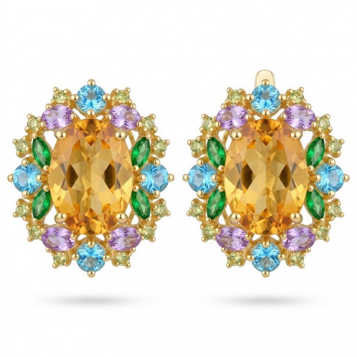 Victoria Authentic 18.5 carat Brazilian Citrine .925 Sterling Silver brilliantly dipped in 22K Gold handcrafted Statement earrings