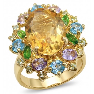 Victoria Authentic 10.7 carat Brazilian Citrine .925 Sterling Silver brilliantly dipped in 22K Gold handcrafted Statement ring; s. 8