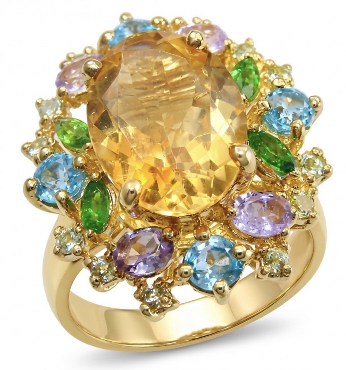 Victoria Authentic 10.7 carat Brazilian Citrine .925 Sterling Silver brilliantly dipped in 22K Gold handcrafted Statement ring; s. 8