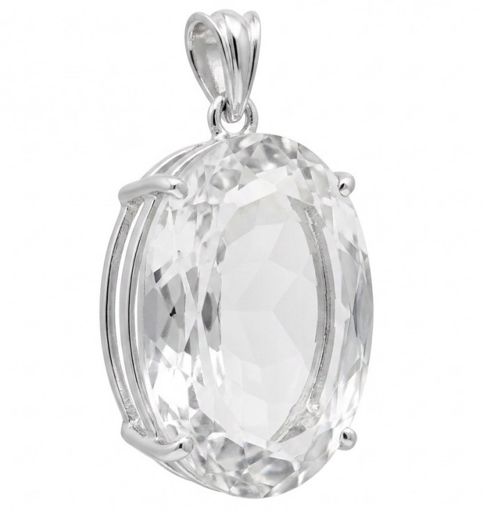 Classic Design 22.5 carat oval cut White Topaz .925 Sterling Silver handcrafted Pendant