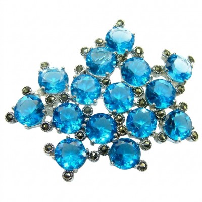 Blue Sky Authentic 45.5 carat Swiss Blue Topaz .925 Sterling Silver DIPPED IN RHODIUM handmade LARGE Pendant - Brooch
